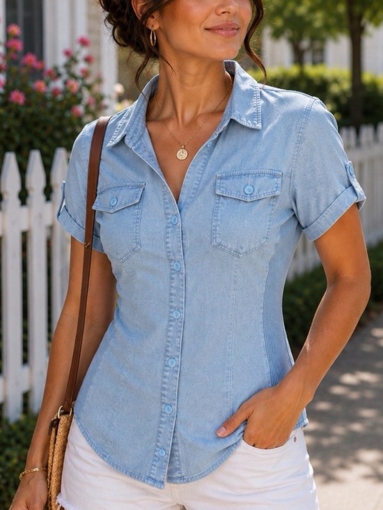Cavalini Tops - Cavalini - Lightweight Denim Button-Up Top size Medium